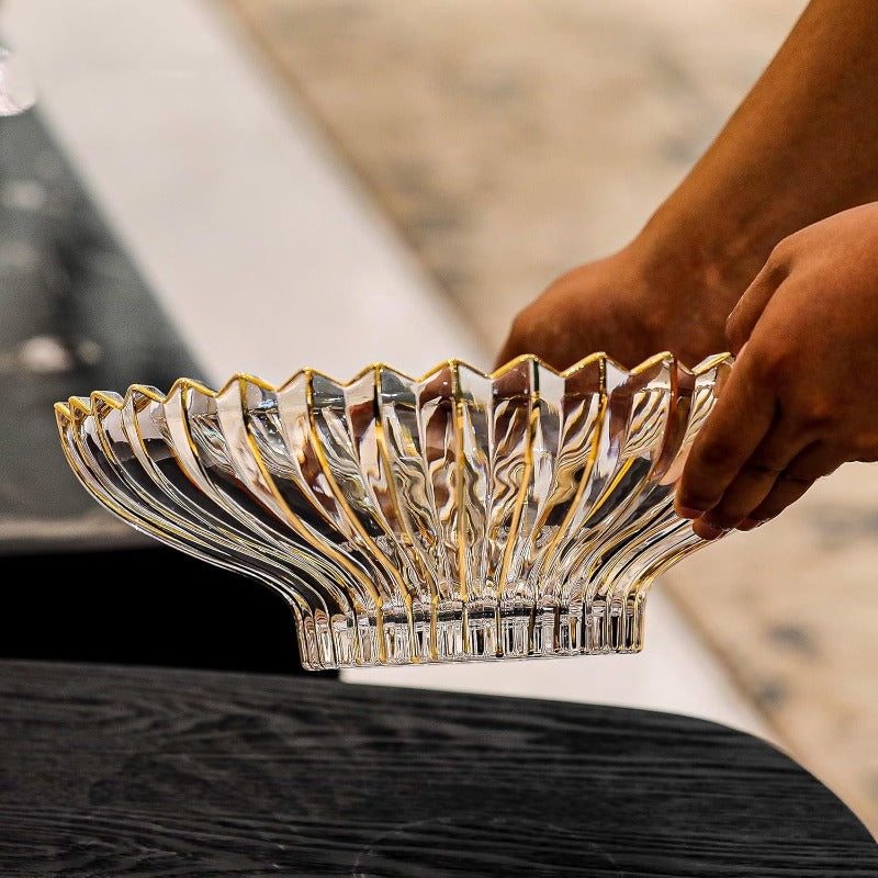 MAGCOLOR Hand-Painted Golden Bowl - 12-Inch Large Elegant Decorative Centerpiece with Intricate Leaf Pattern, Durable Fruit Bowl for Kitchen Table Decor, Serving Bowl for Desserts, Salads, Home Decor - Luxury Elegant Serving Dish for Parties & Every