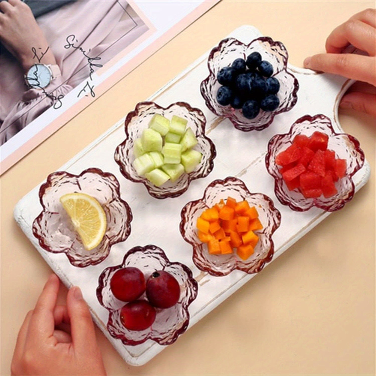 Seasoning bowls with Golden rim, Pink Cherry Flower Crystal Glass Appetizer Plates dipping bowls ice cream bowls Sushi, pink glass plates mini bowls for charcuterie board