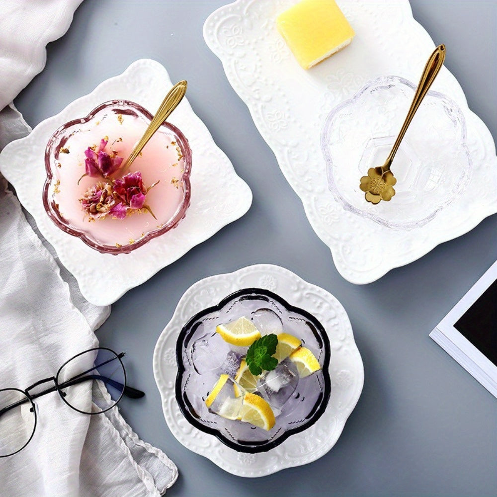 Creative Golden-rimmed Glass Bowl Bird's Nest Soup Bowl Cup Household Colorful Salad Bowl Dessert Bowl Set