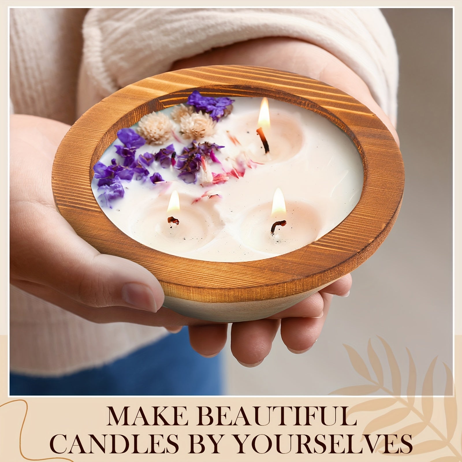 10pcs Wooden Dough Bowls For Candles Making Passover Vintage Round Hand Carved Wood Bowl Bulk For DIY Crafts Decoration Farmhouse Supplies Housewarming Gift (Wood)