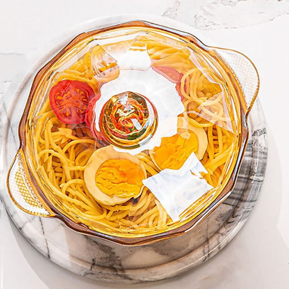 Amber Glass Soup Bowl with Diamond Pattern and Binaural Handle | Heat-resistant, Includes Lid, Ideal for Noodles, Salad, Snacks