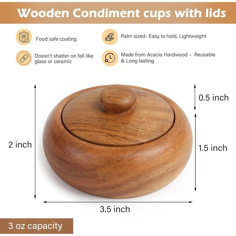 Acacia wood Set of 4 bowls with lid 3. 5X2 inches 3oz Rustic looking wood salt containers can also be used as spice box storage for condiments sugar tea celtic salt or nuts