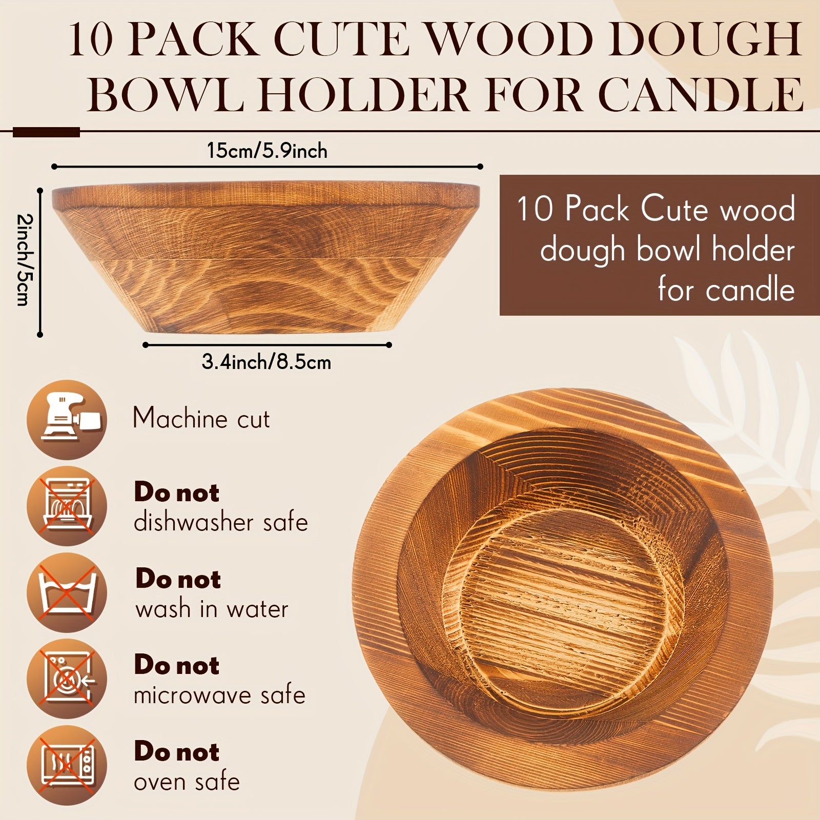 10pcs Wooden Dough Bowls For Candles Making Passover Vintage Round Hand Carved Wood Bowl Bulk For DIY Crafts Decoration Farmhouse Supplies Housewarming Gift (Wood)