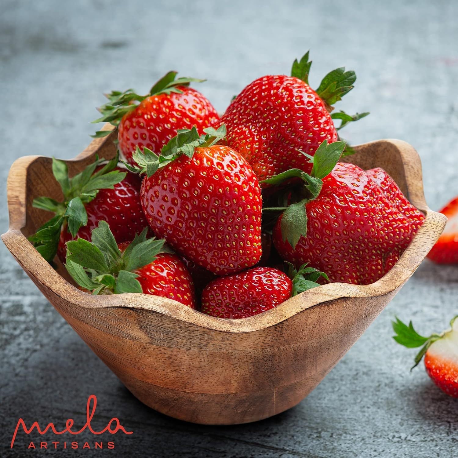 Mango Wood Scalloped Bowl, 12 Inch Decorative Fruit & Serving Bowl, Natural Grain Finish, Handcrafted Home Decor