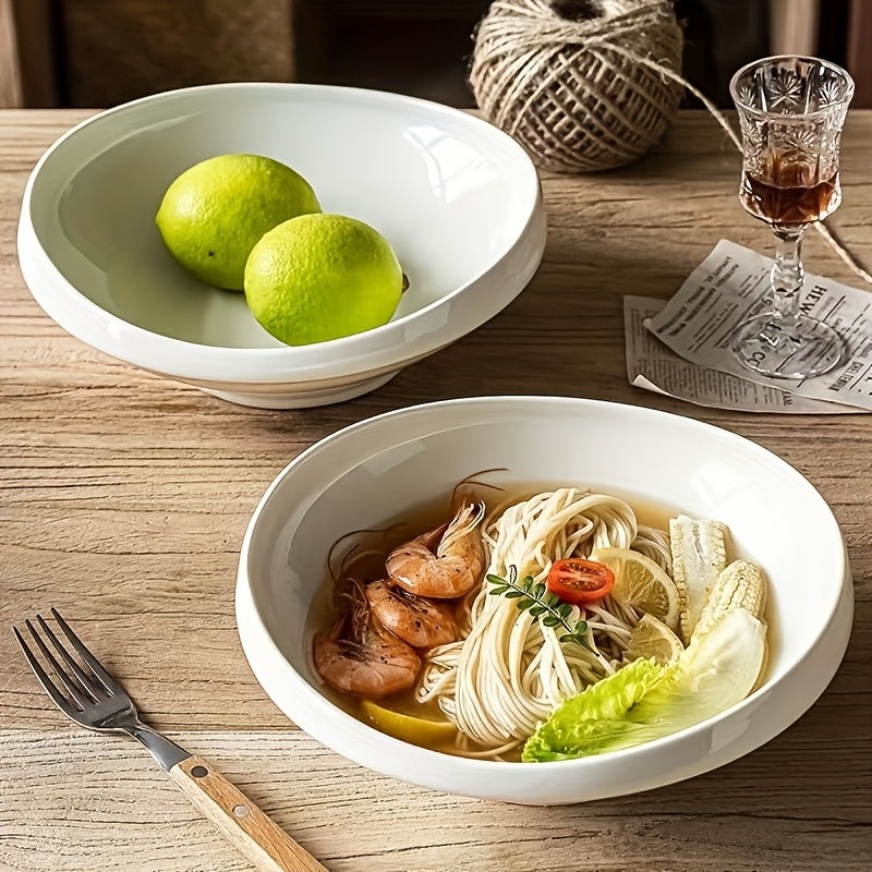 1pc Creative Ceramic Lamian Noodles Bowl | Large Capacity Round Tableware, Microwave Safe, Ideal for Noodles, Salad, Dessert, Family & Business Party Use