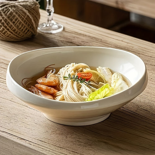 1pc Creative Ceramic Lamian Noodles Bowl | Large Capacity Round Tableware, Microwave Safe, Ideal for Noodles, Salad, Dessert, Family & Business Party Use