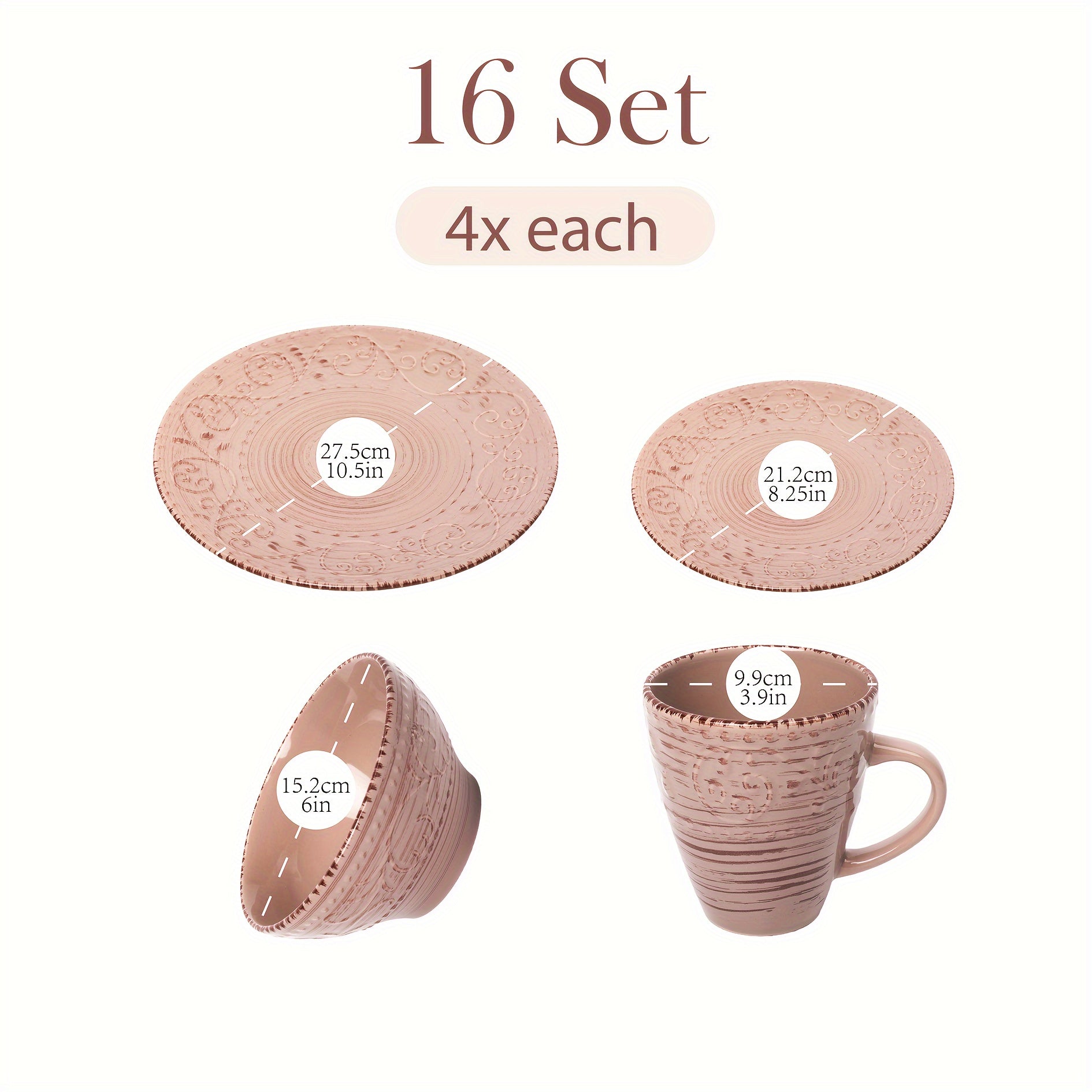 16pcs, Dinnerware Set Service For 4, White & Blue & Coffee Stoneware Set, Bowls Set, Dishes Set, Including Dinner Plates, Dessert Plates, Salad Bowls And Mugs, Chip & Scratch Resistant, Dishwasher & Microwave Safe, Christmas & Thanksgiving Day's Gift