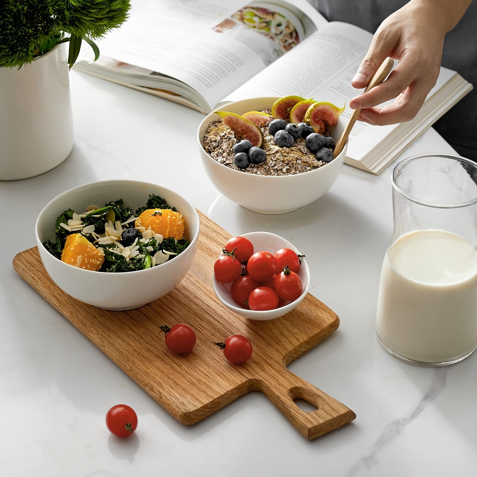 White Ceramic Bowls 4\u002F6pcs White Ceramic Bowls | 22oz Soup, Cereal, Ramen, Oatmeal, Fruit, Salad, Rice Bowl - Dishwasher & Microwave Safe