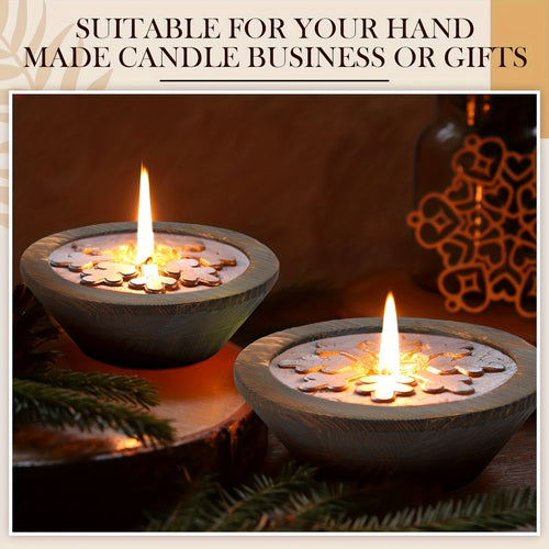 10pcs Wooden Dough Bowls For Candles Making Passover Vintage Round Hand Carved Wooden Bowl Bulk For Crafts Decoration Farmhouse Supplies Housewarming Gift (Dark Brown) (Non-Food Contact)