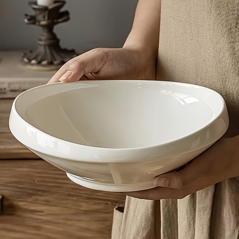 1pc Creative Ceramic Lamian Noodles Bowl | Large Capacity Round Tableware, Microwave Safe, Ideal for Noodles, Salad, Dessert, Family & Business Party Use