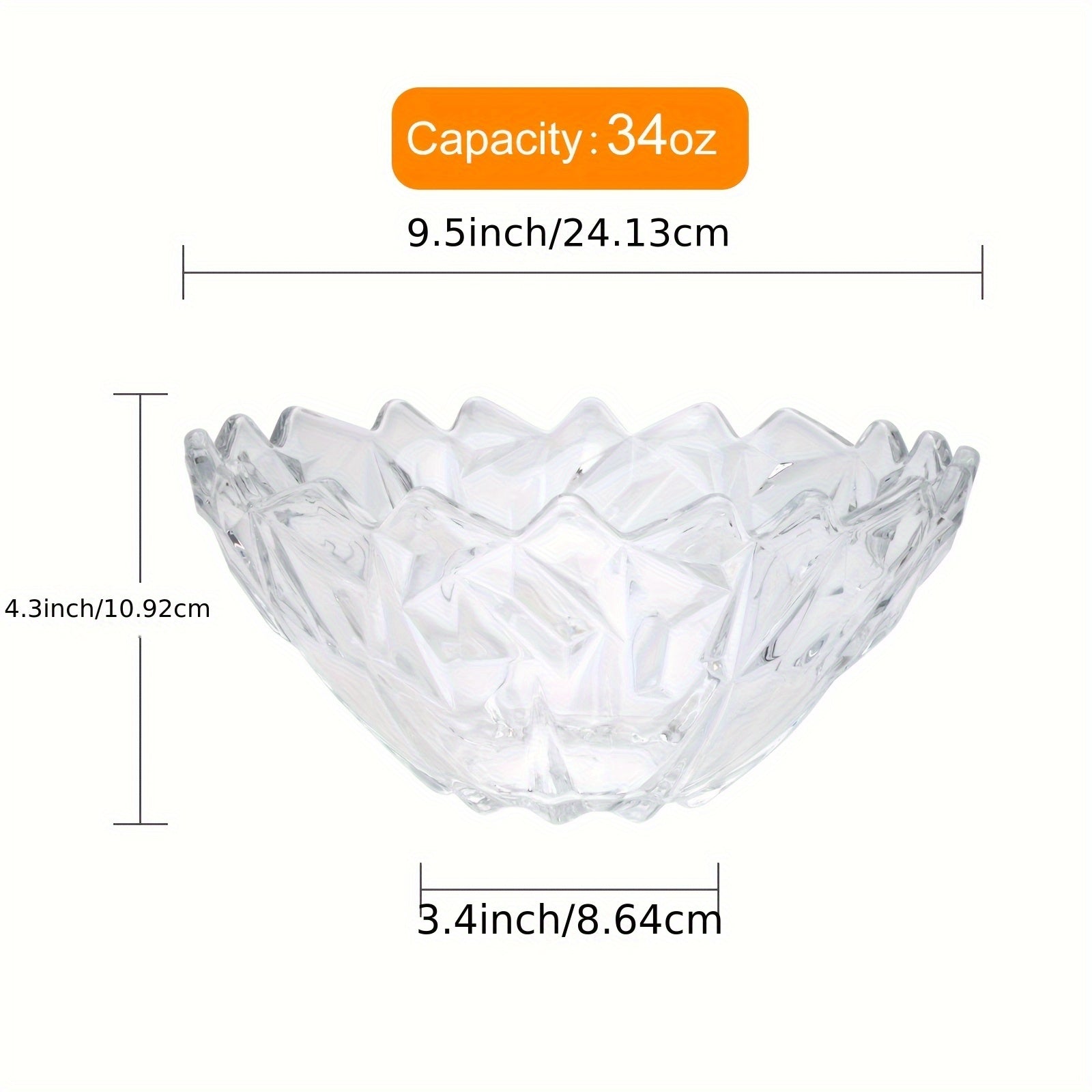 Set Of 2-34oz Glass Bowls for Kitchen Prep, Modern Round Serving Dishes for Dessert, Salad, Fruit, Pudding, Candy, Cereal, Ice Cream, Bowls