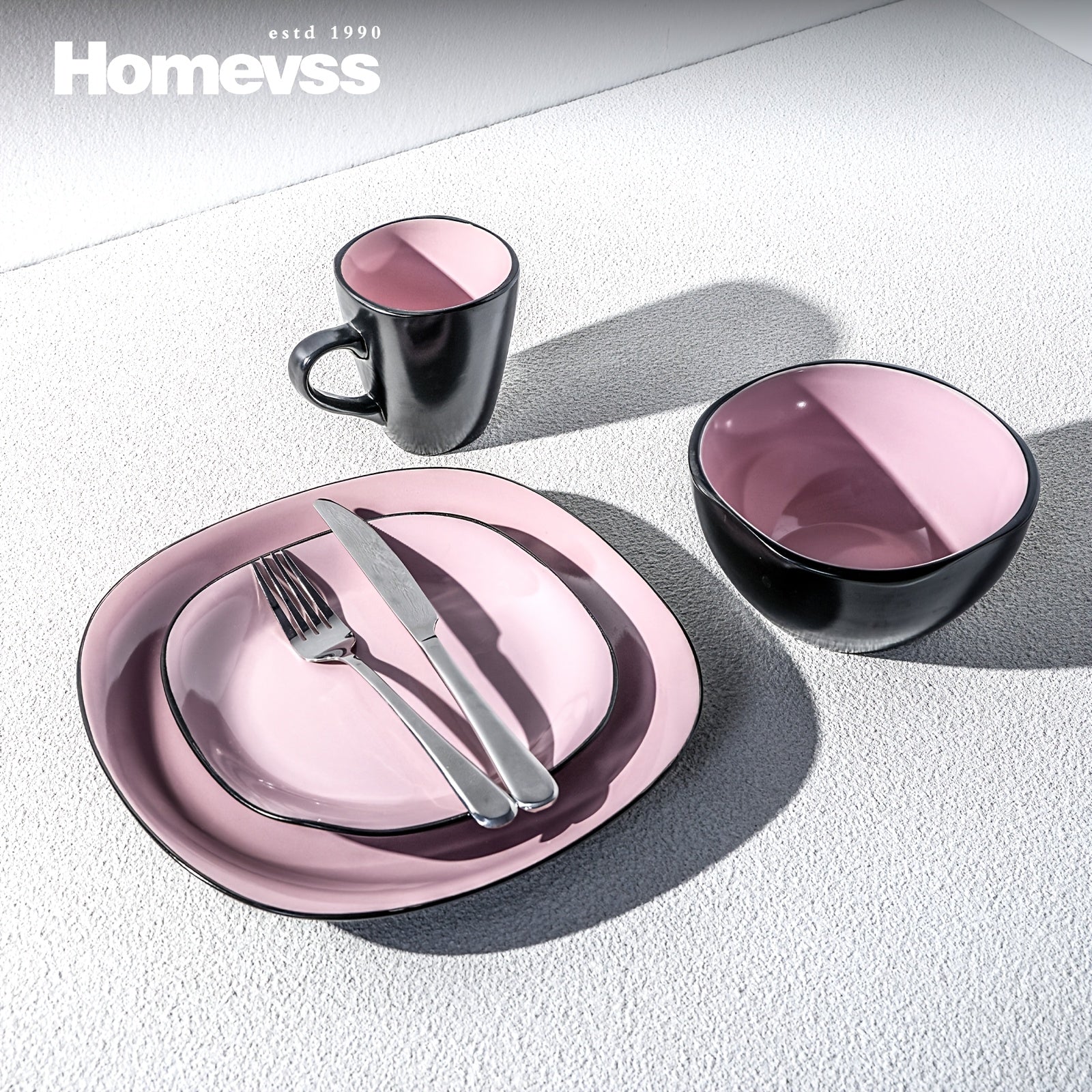 16pcs Square Ceramic Dinnerware Set | 4-Person Dinner Set with Dual-Tone Glaze, Dishwasher & Microwave Safe, Modern Square Plates & Bowls for Everyday Use