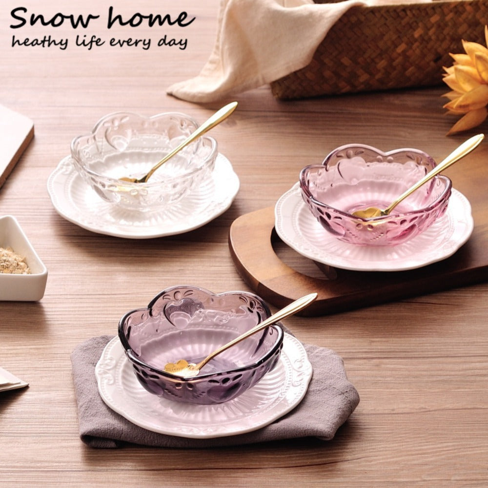 Creative Gold-rimmed Glass Bowl Bird'S Nest Soup Bowl Cup Household Colorful Salad Bowl Dessert Bowl Set