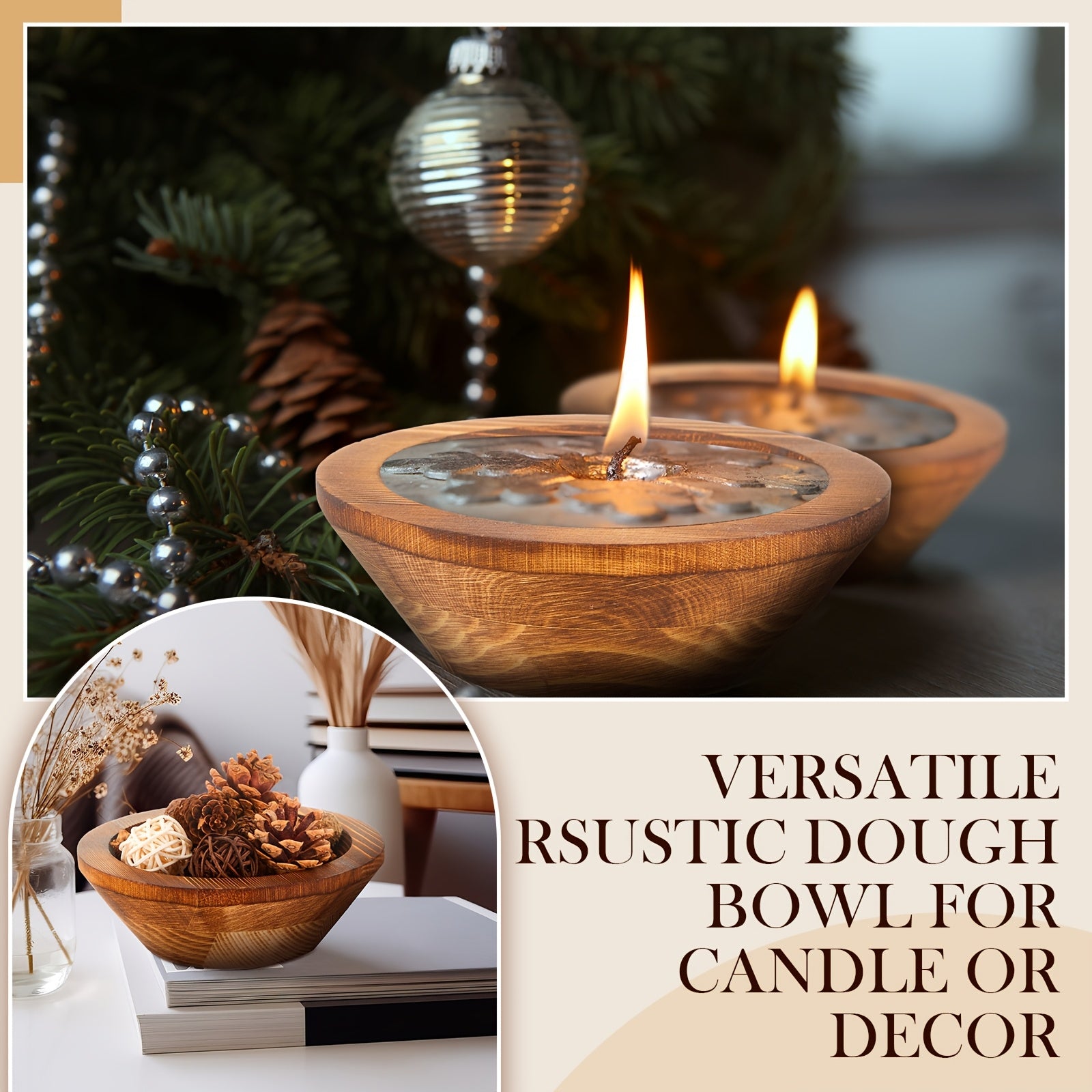 10pcs Wooden Dough Bowls For Candles Making Passover Vintage Round Hand Carved Wood Bowl Bulk For DIY Crafts Decoration Farmhouse Supplies Housewarming Gift (Wood)