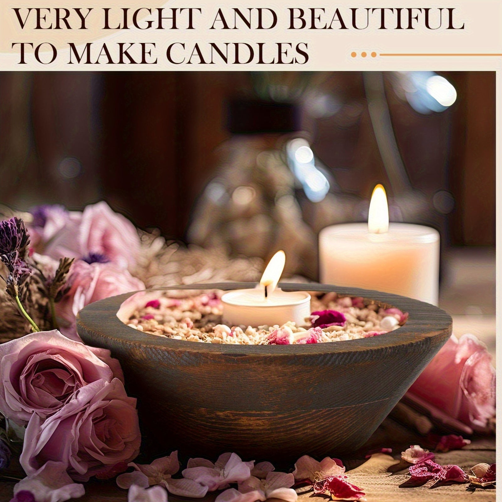 10pcs Wooden Dough Bowls For Candles Making Passover Vintage Round Hand Carved Wooden Bowl Bulk For Crafts Decoration Farmhouse Supplies Housewarming Gift (Dark Brown) (Non-Food Contact)