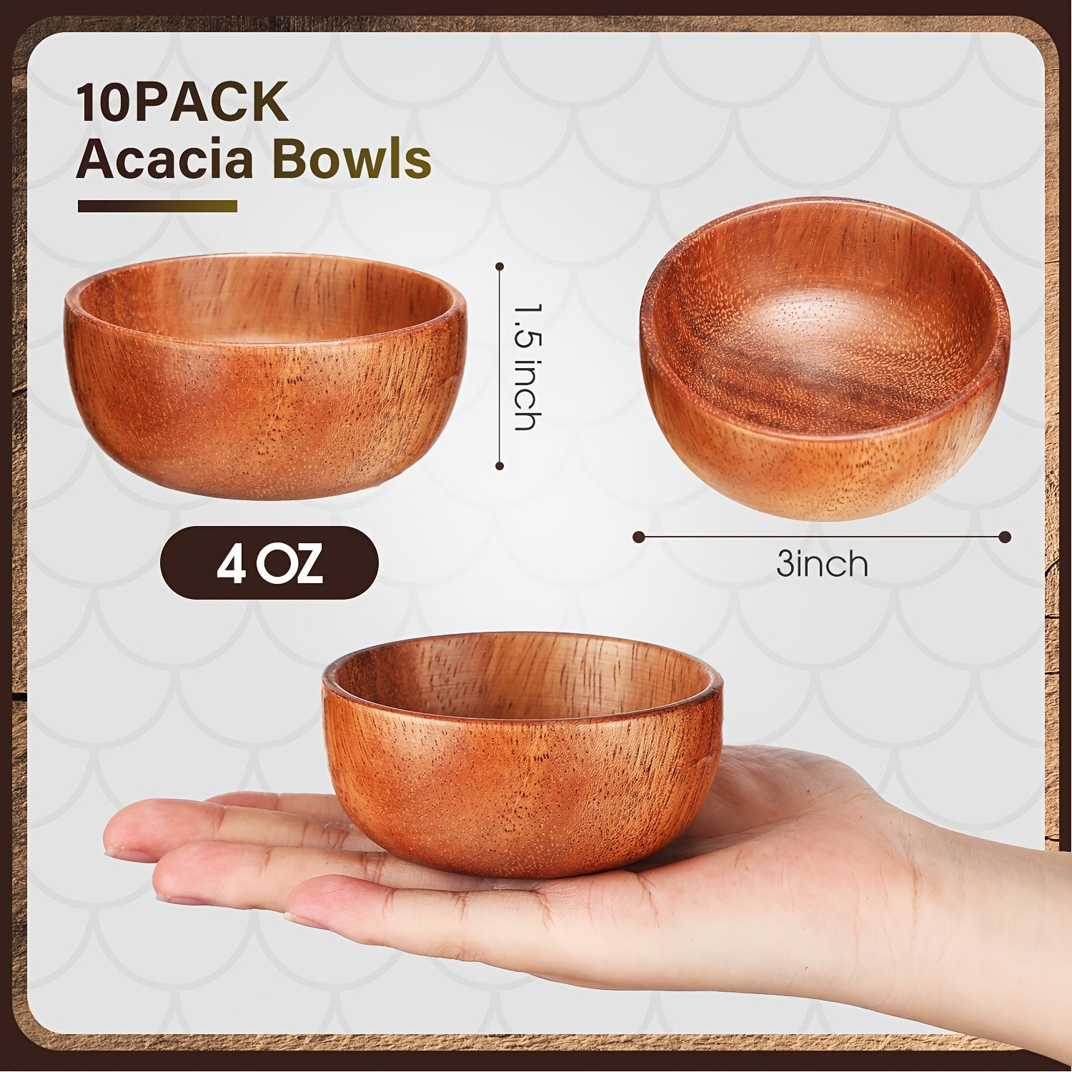 10pcs Acacia Wooden Bowls Small Calabash Bowls Round Wood Salad Bowl Hand Carved Calabash Dip Tray for Serving Popcorn Pasta Candy Cereal Coconut Nuts Sauce Appetizers Kitchen 3 Inch, Kitchen Accessories, Appetizer Plates, Natural Wood Design, Rustic