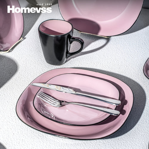 16pcs Square Ceramic Dinnerware Set | 4-Person Dinner Set with Dual-Tone Glaze, Dishwasher & Microwave Safe, Modern Square Plates & Bowls for Everyday Use