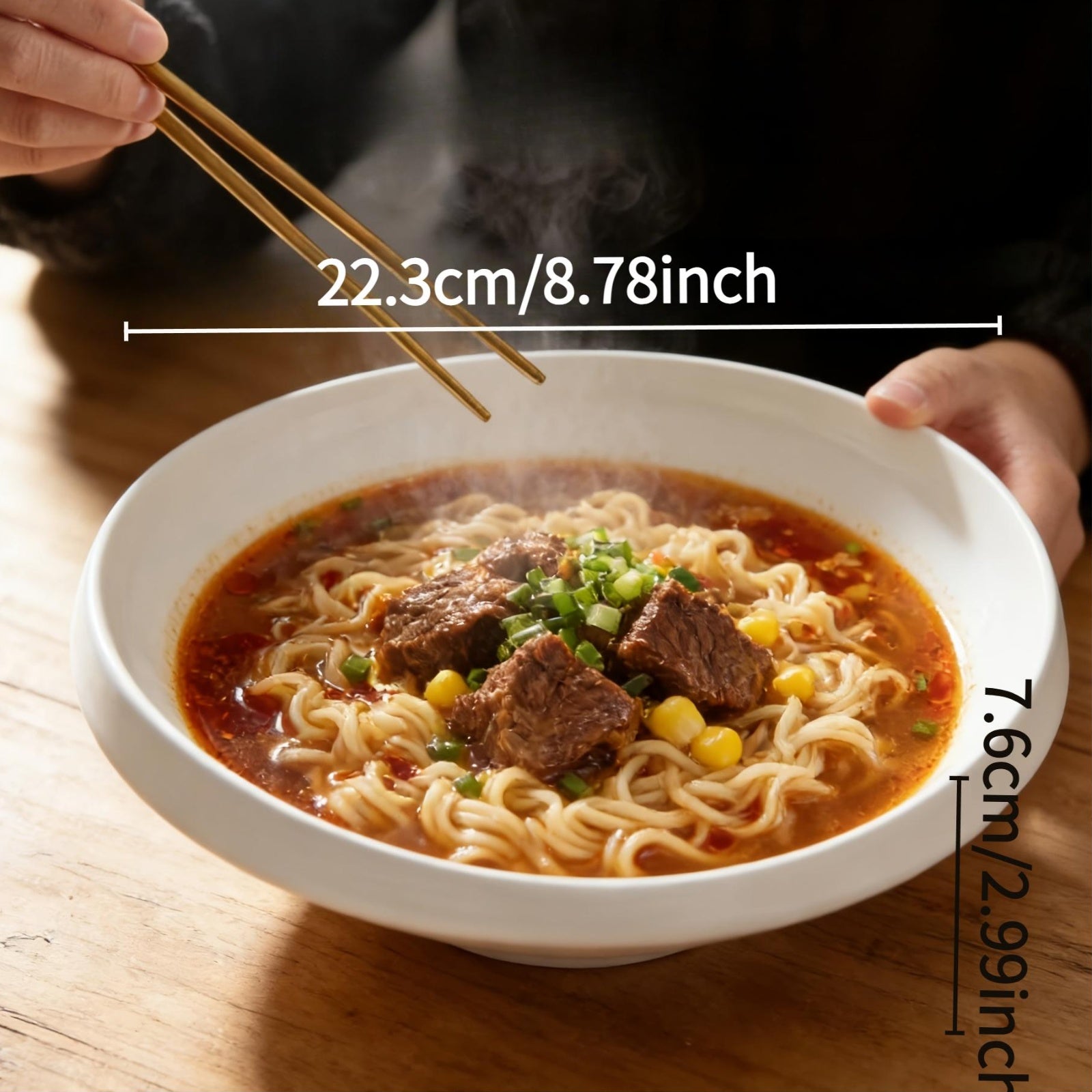 1pc Creative Ceramic Lamian Noodles Bowl | Large Capacity Round Tableware, Microwave Safe, Ideal for Noodles, Salad, Dessert, Family & Business Party Use