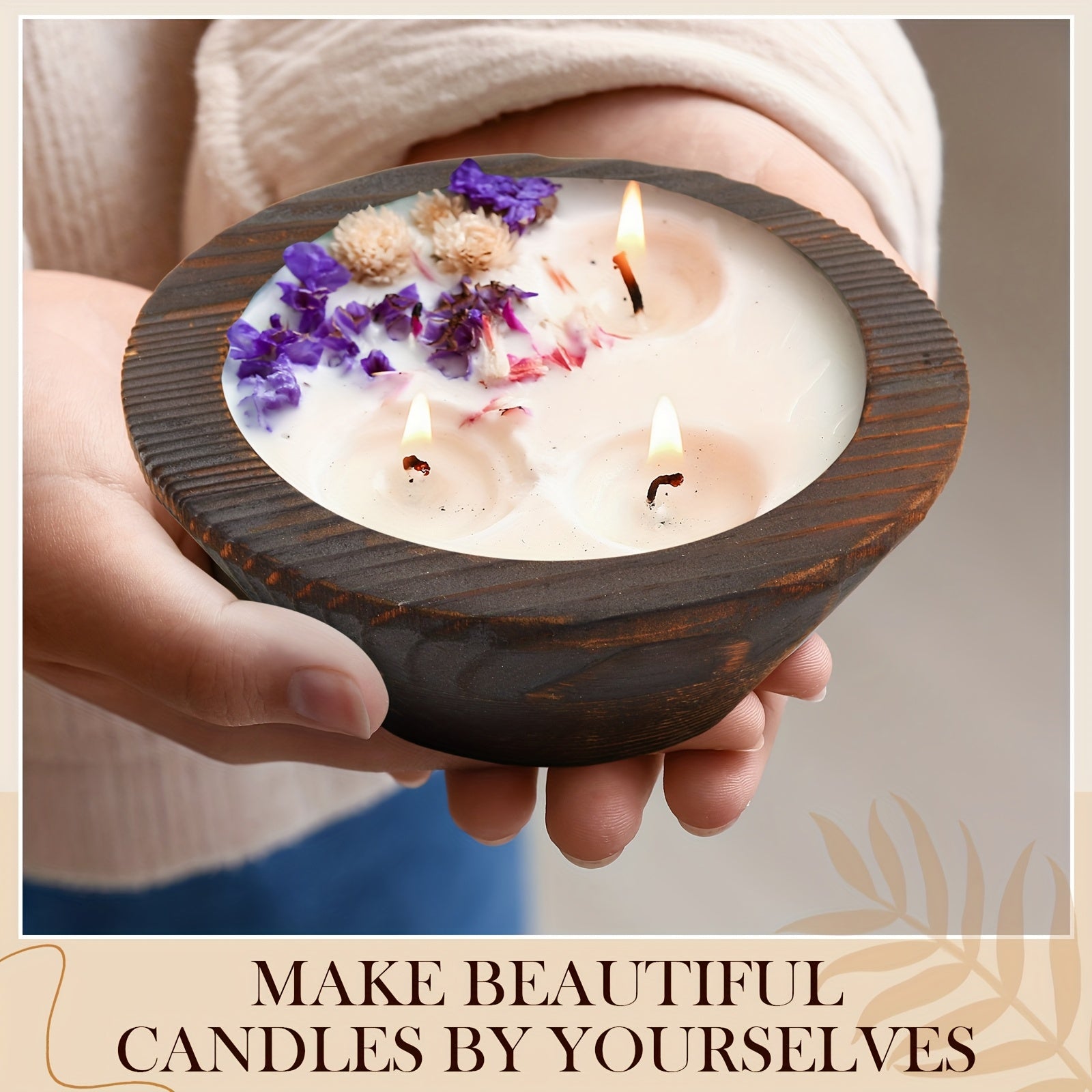 10pcs Wooden Dough Bowls For Candles Making Passover Vintage Round Hand Carved Wooden Bowl Bulk For Crafts Decoration Farmhouse Supplies Housewarming Gift (Dark Brown) (Non-Food Contact)